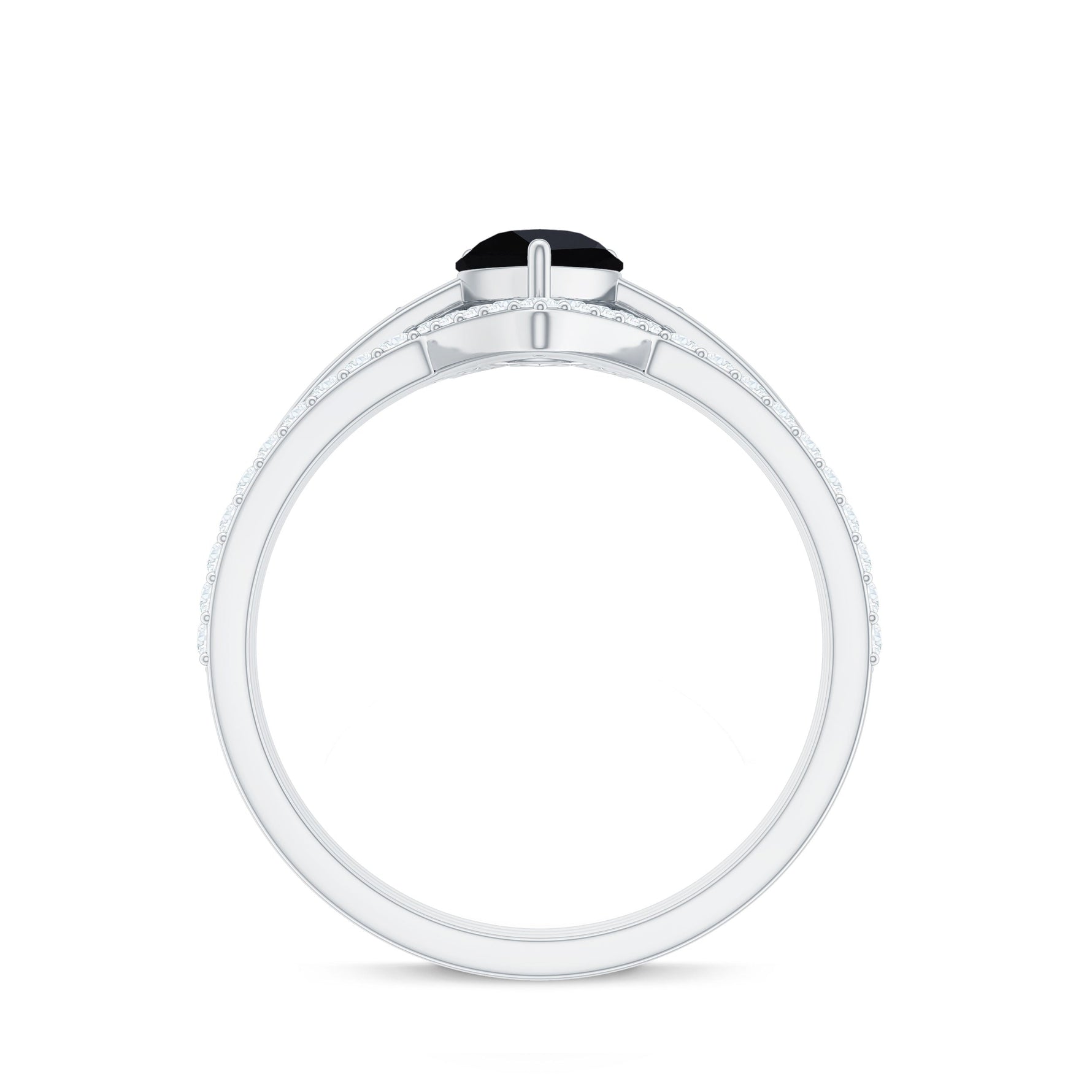 Pear Cut Black Spinel Trio Wedding Ring Set with Moissanite