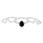 Pear Cut Black Spinel Trio Wedding Ring Set with Moissanite