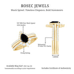 Pear Cut Black Spinel Trio Wedding Ring Set with Moissanite