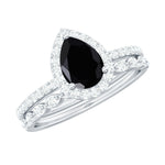 Pear Cut Black Spinel Wedding Ring Set with Diamond