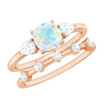 Cushion Cut Ethiopian Opal Wedding Ring Set with Moissanite