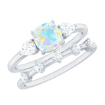 Cushion Cut Ethiopian Opal Wedding Ring Set with Moissanite