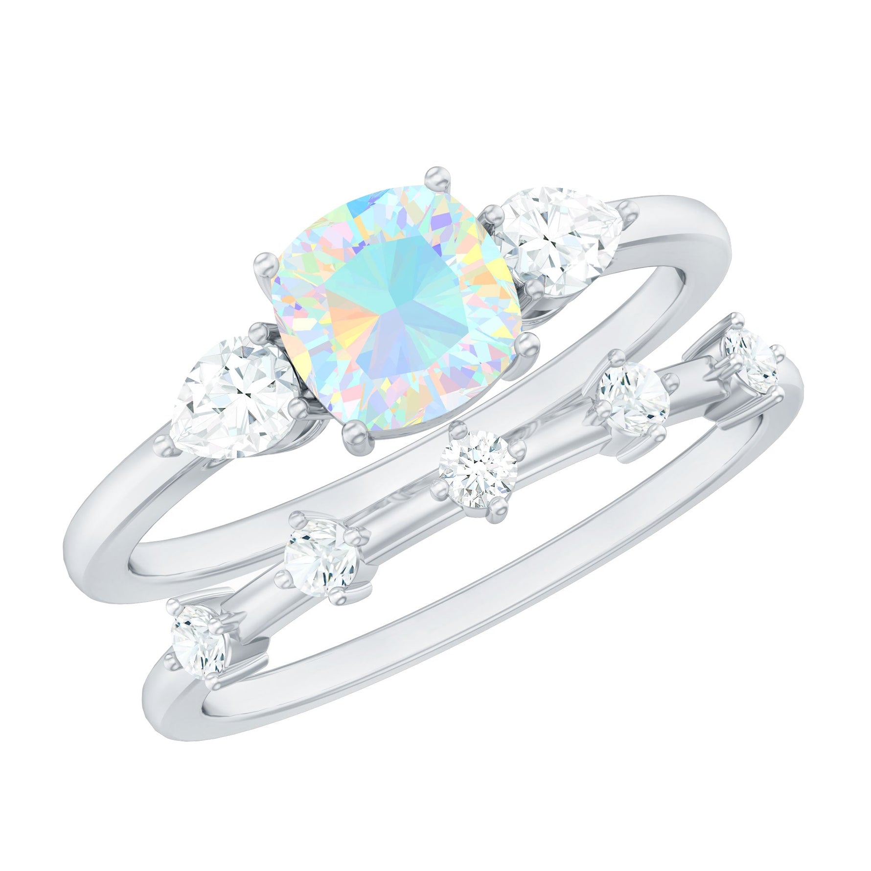 Cushion Cut Ethiopian Opal Wedding Ring Set with Moissanite