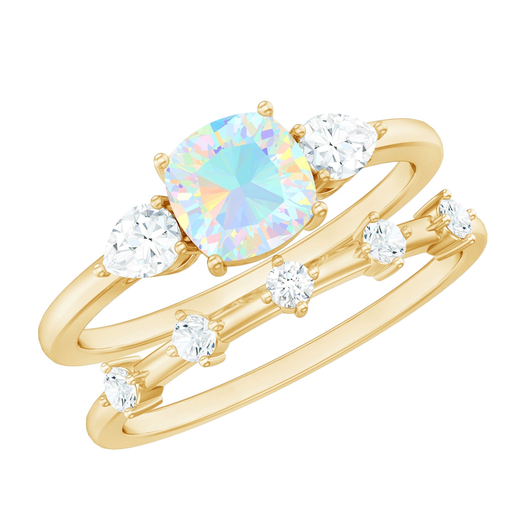 Cushion Cut Ethiopian Opal Wedding Ring Set with Moissanite