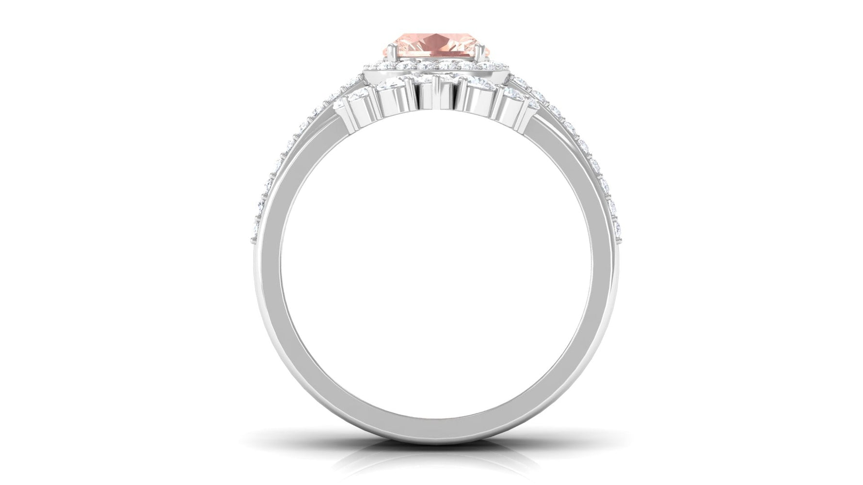 Cushion Cut Morganite Wedding Ring Set with Moissanite