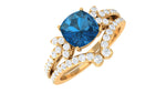 Cushion Cut London Blue Topaz Designer Wedding Ring Set with Diamond Band