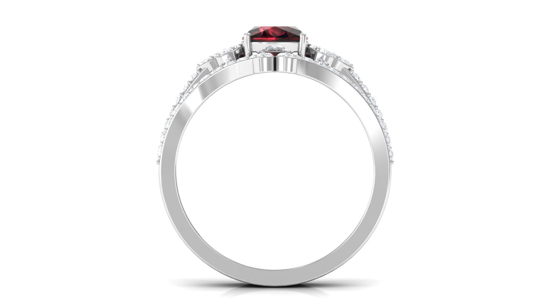 Cushion Cut Garnet and Diamond Designer Wedding Ring Set For Her