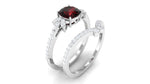 Cushion Cut Garnet and Diamond Designer Wedding Ring Set For Her