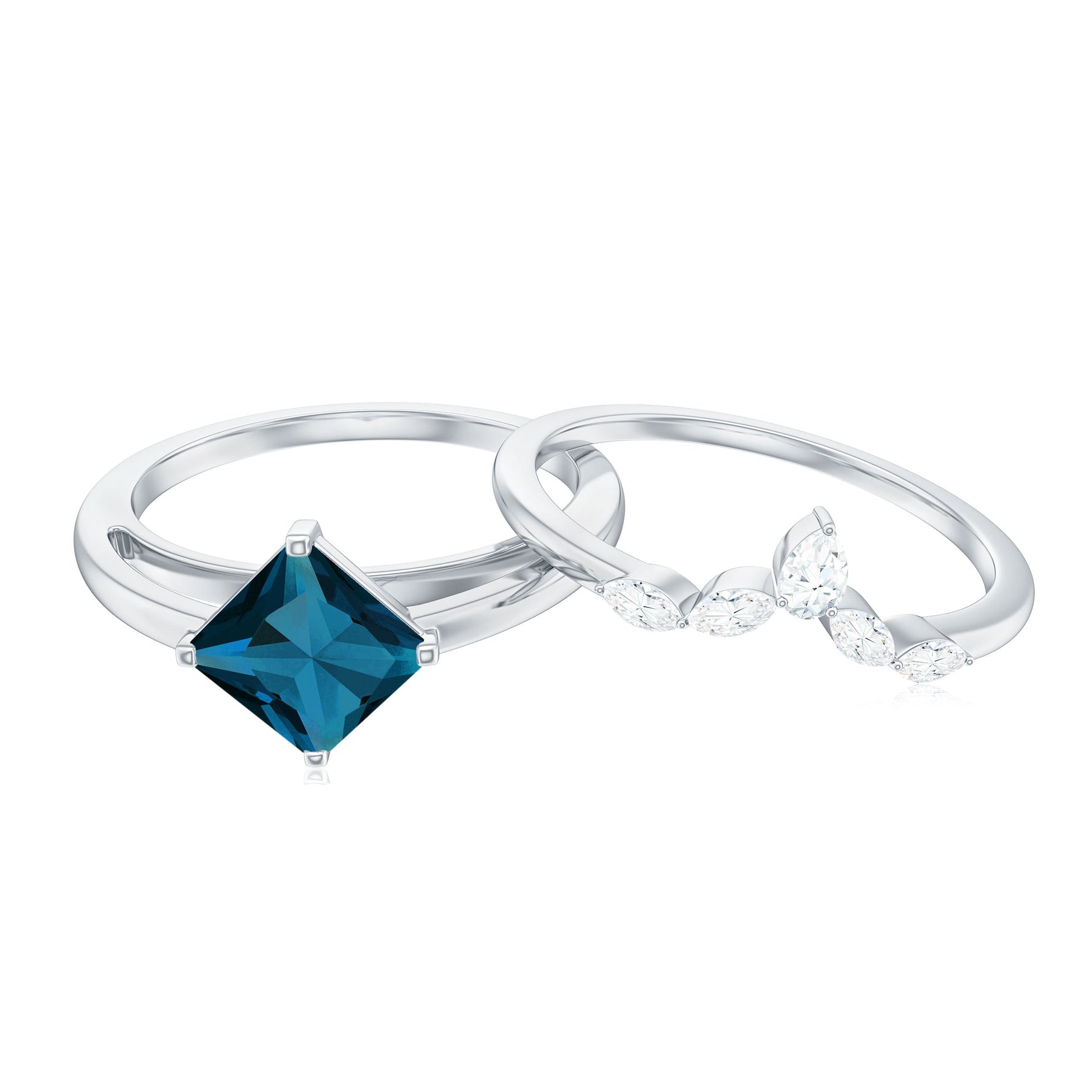 Princess Cut London Blue Topaz Designer Wedding Ring Set for Women