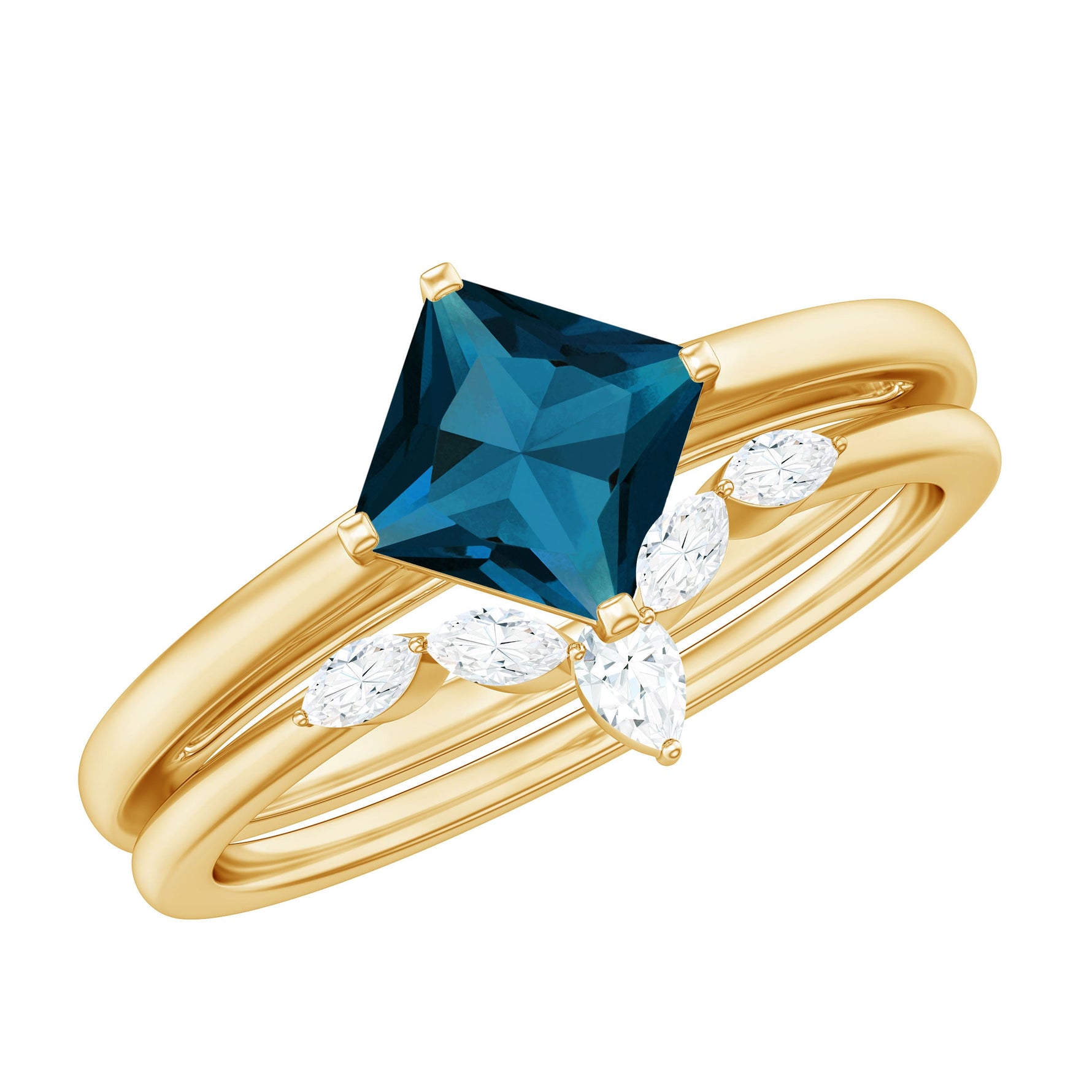 Princess Cut London Blue Topaz Designer Wedding Ring Set for Women