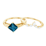 Princess Cut London Blue Topaz Designer Wedding Ring Set for Women