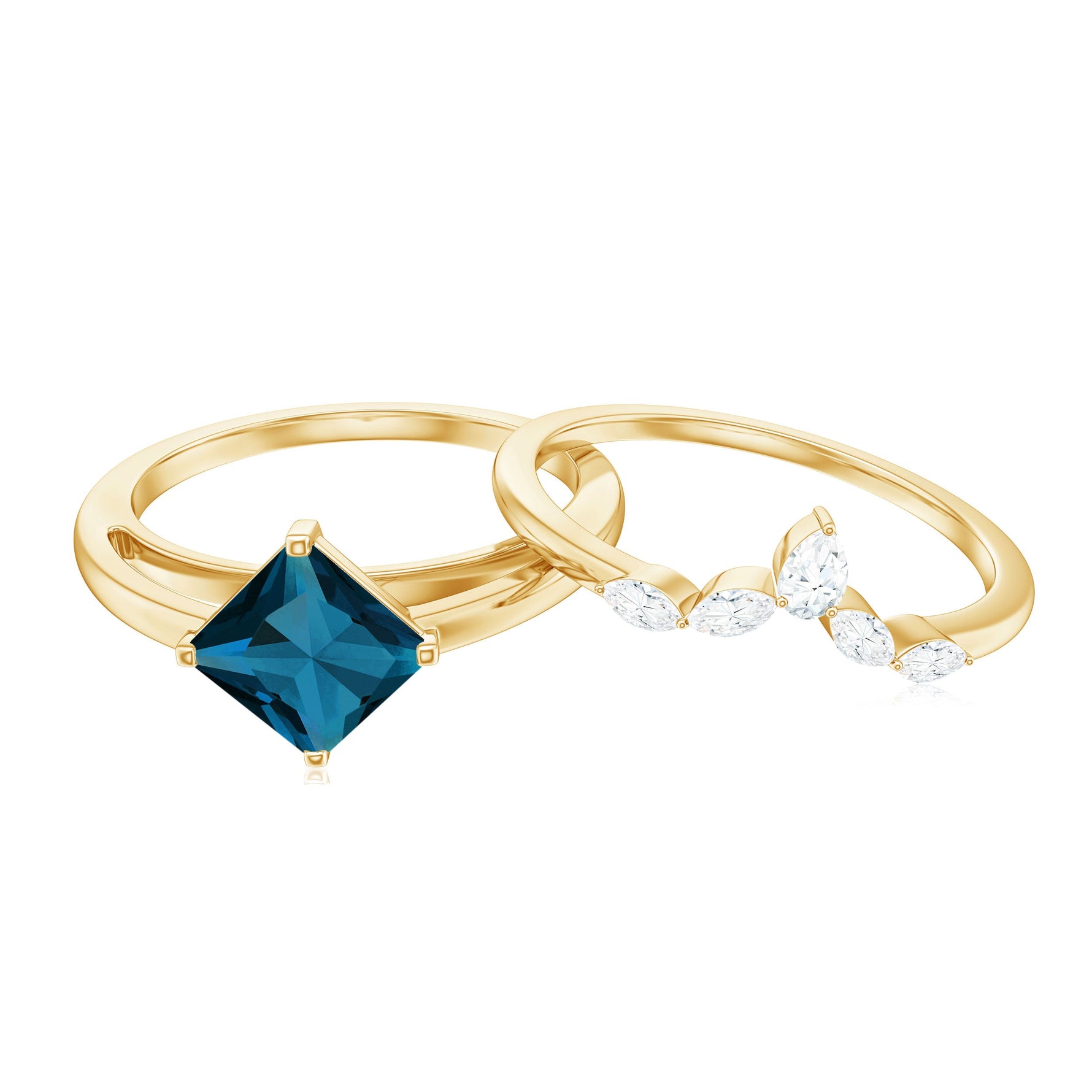 Princess Cut London Blue Topaz Designer Wedding Ring Set for Women