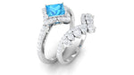 2.75 CT Swiss Blue Topaz and Moissanite Statement Wedding Ring Set