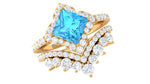 2.75 CT Swiss Blue Topaz and Moissanite Statement Wedding Ring Set
