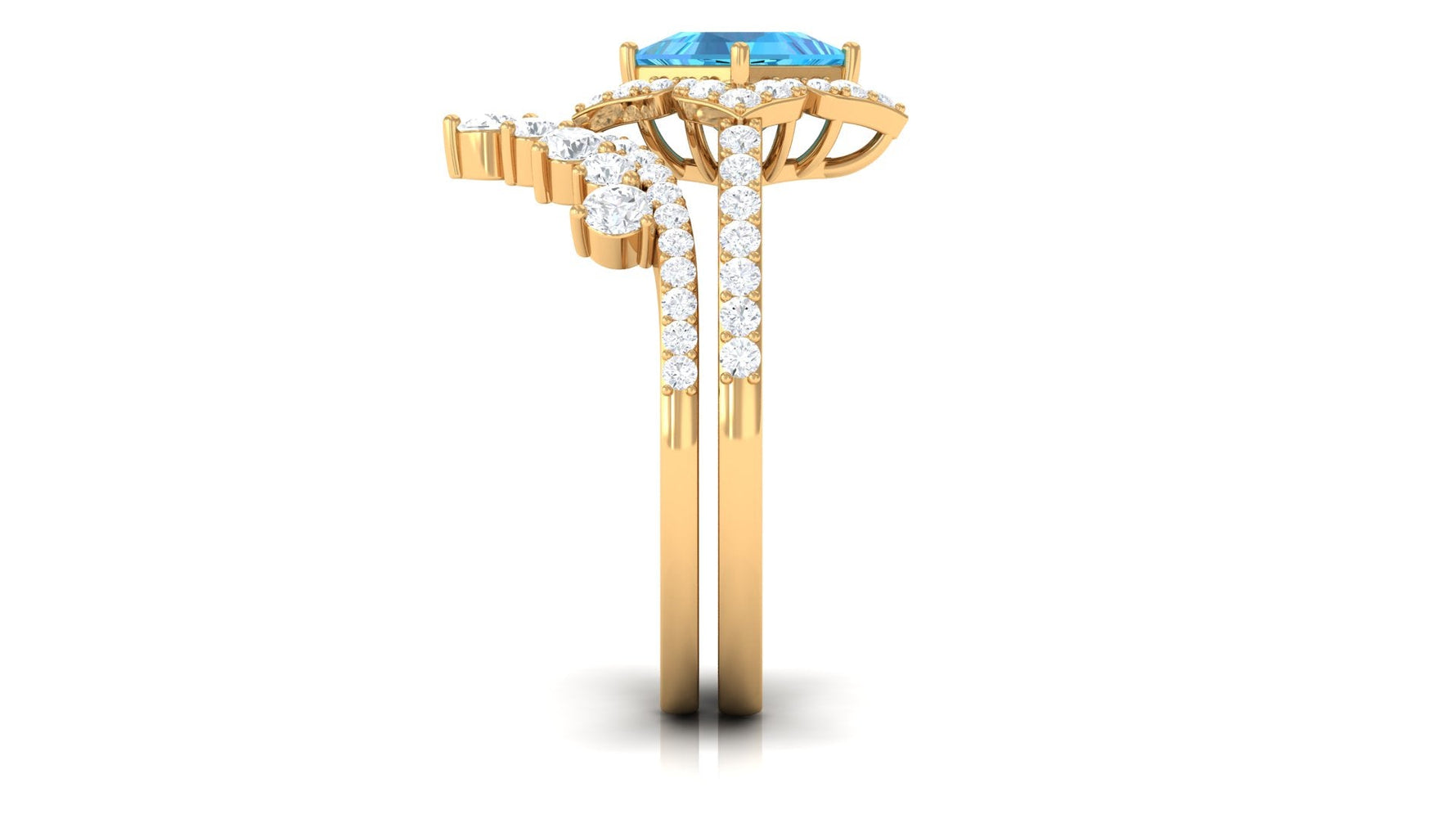 2.75 CT Swiss Blue Topaz and Moissanite Statement Wedding Ring Set