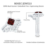 Princess Cut Garnet Designer Wedding Ring Set with Moissanite