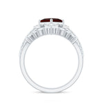 Princess Cut Garnet Designer Wedding Ring Set with Moissanite