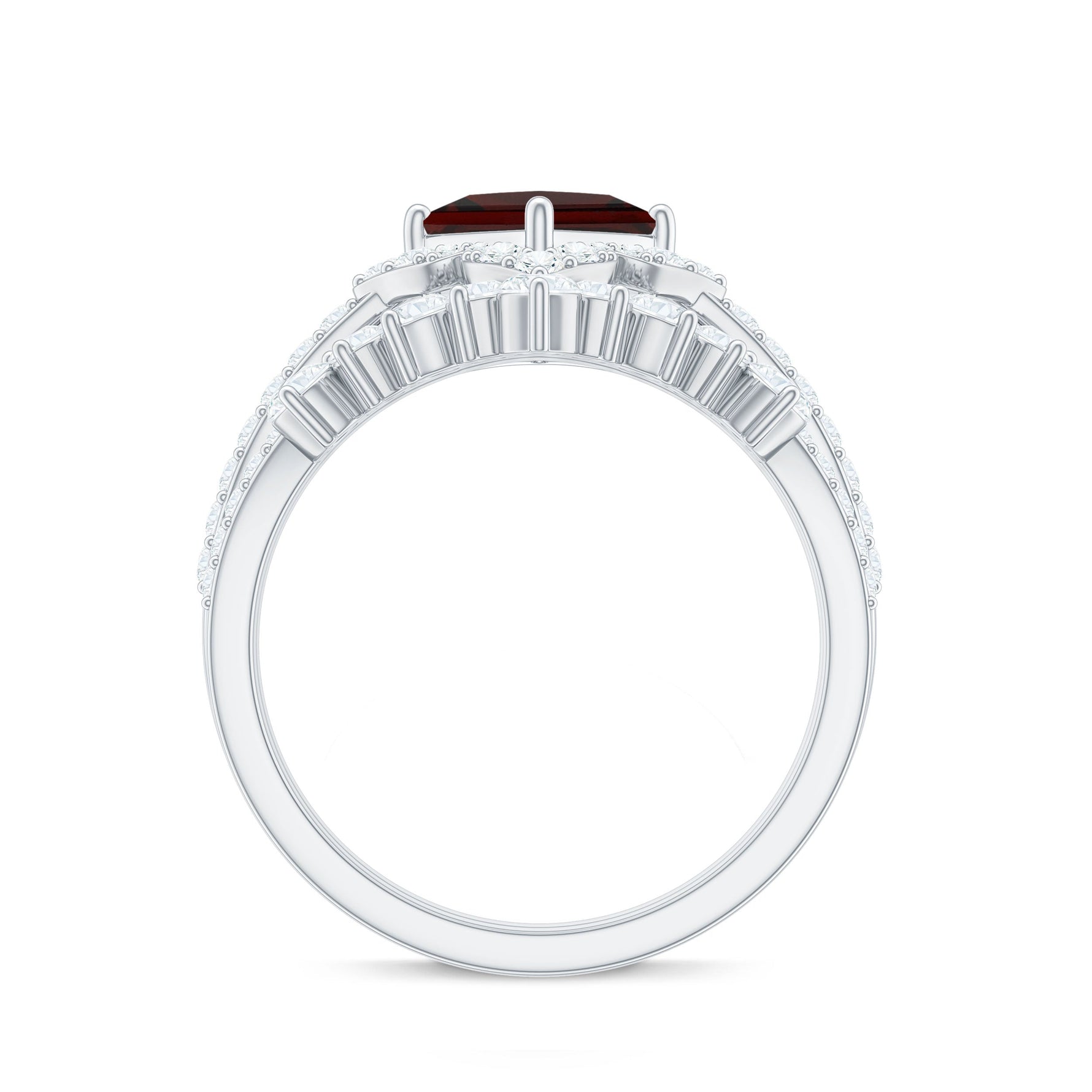 Princess Cut Garnet Designer Wedding Ring Set with Moissanite
