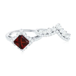 Princess Cut Garnet Designer Wedding Ring Set with Moissanite