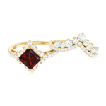 Princess Cut Garnet Designer Wedding Ring Set with Moissanite