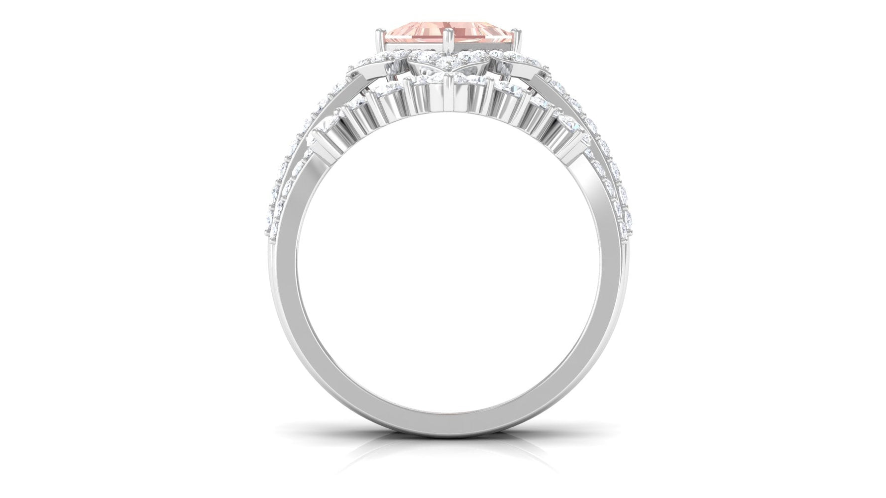 2.5 CT Morganite and Moissanite Statement Wedding Ring Set