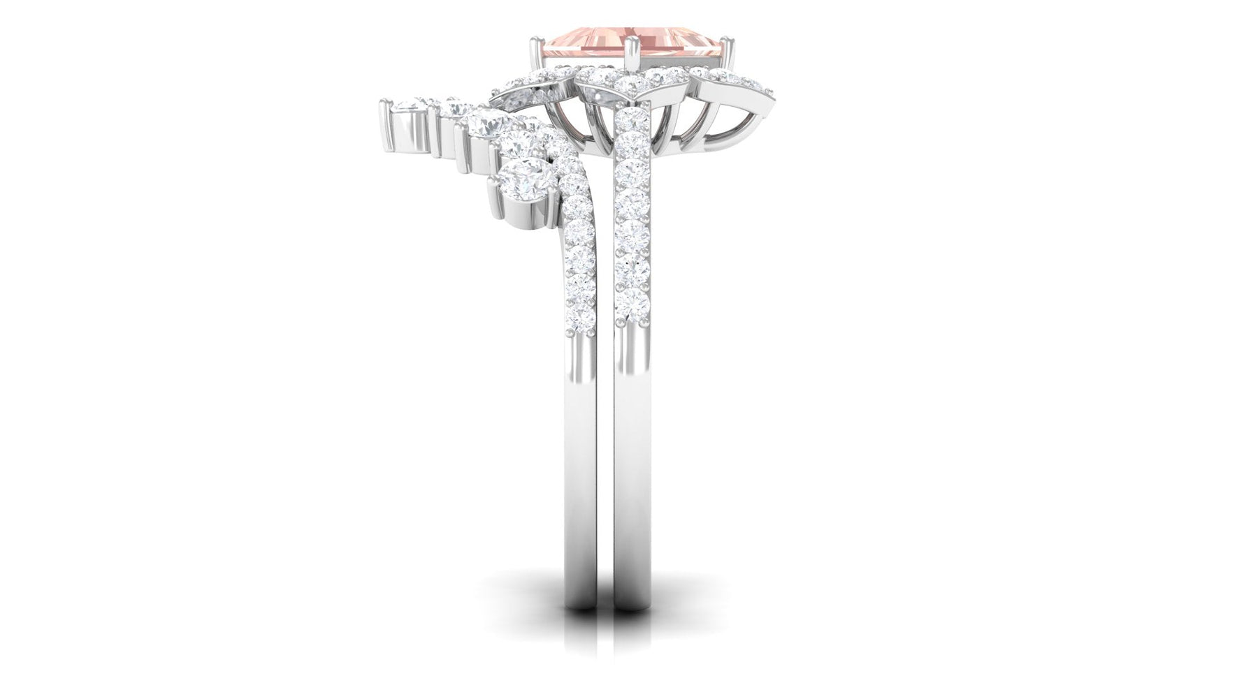 2.5 CT Morganite and Moissanite Statement Wedding Ring Set