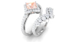 2.5 CT Morganite and Moissanite Statement Wedding Ring Set