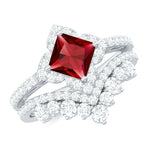3.25 CT Designer Created Ruby and Moissanite Wedding Ring Set