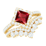 3.25 CT Designer Created Ruby and Moissanite Wedding Ring Set