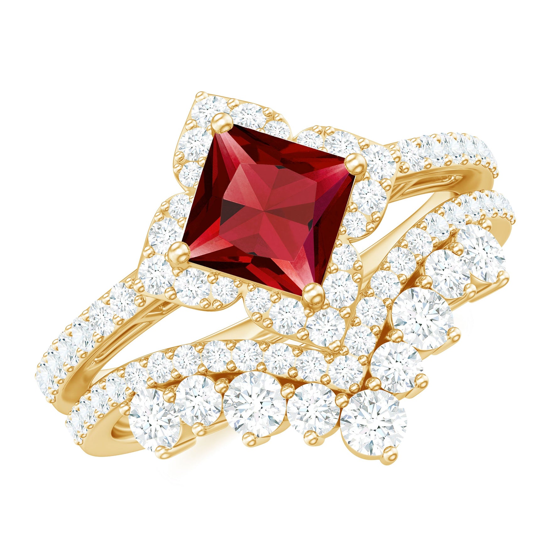 3.25 CT Designer Created Ruby and Moissanite Wedding Ring Set