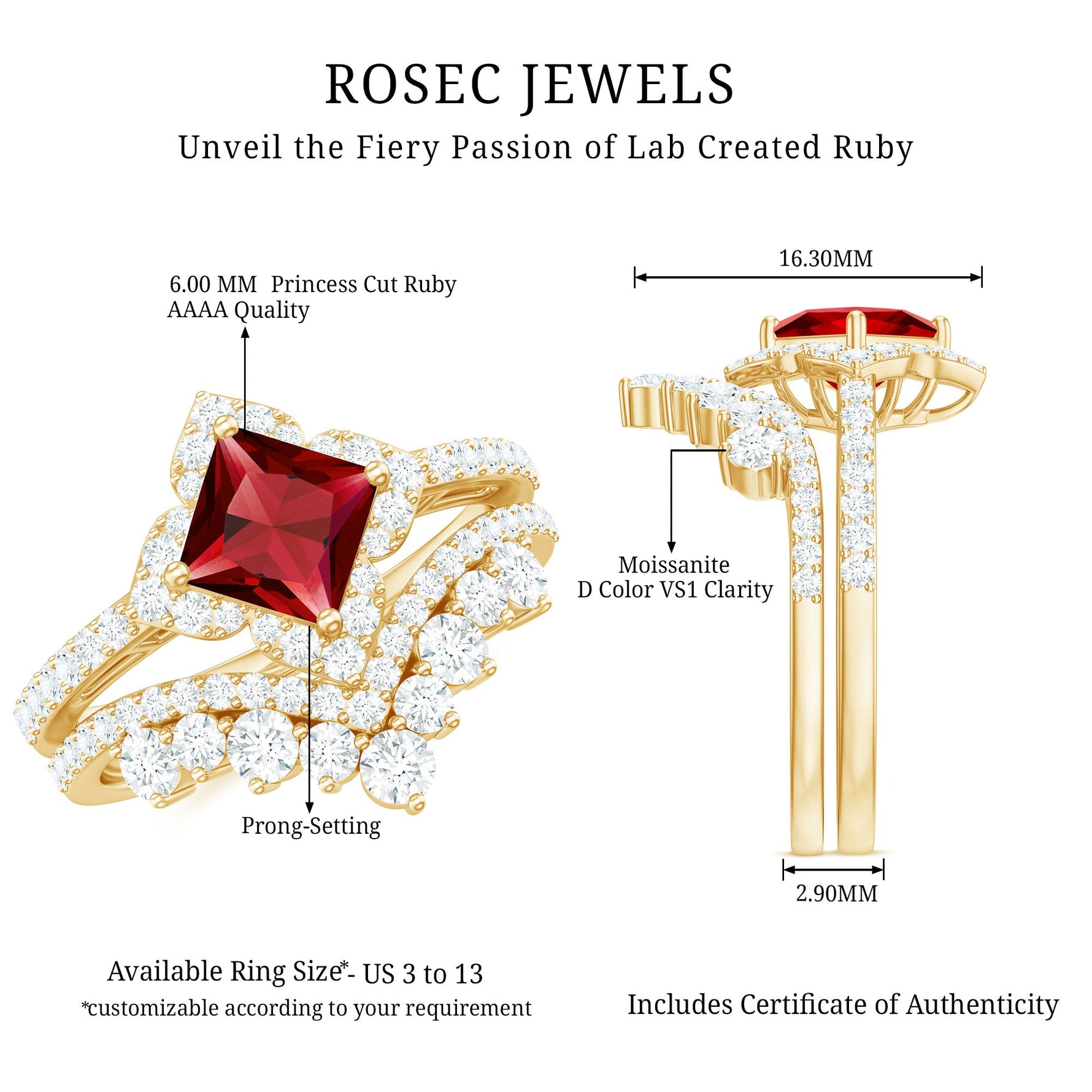 3.25 CT Designer Created Ruby and Moissanite Wedding Ring Set