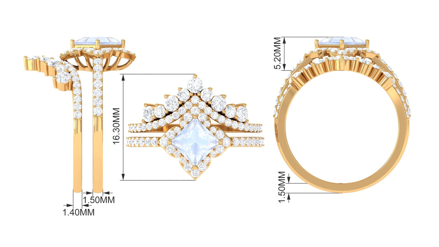 Moonstone and Moissanite Statement Wedding Ring Set