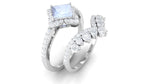Moonstone and Moissanite Statement Wedding Ring Set