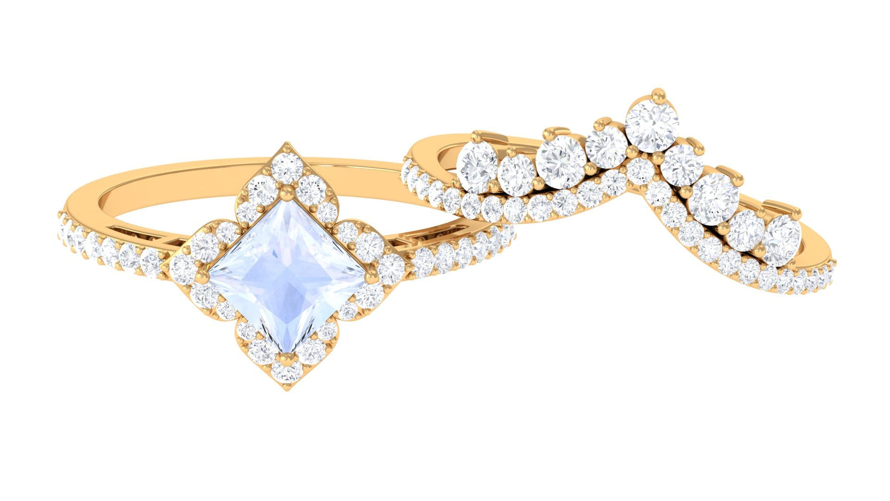 Moonstone and Moissanite Statement Wedding Ring Set