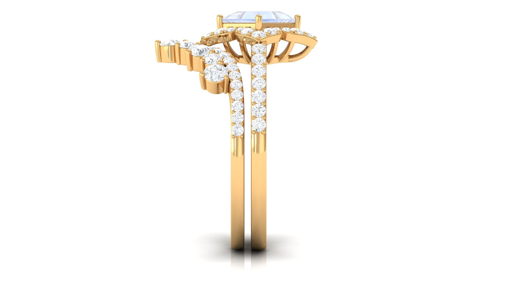 Moonstone and Moissanite Statement Wedding Ring Set