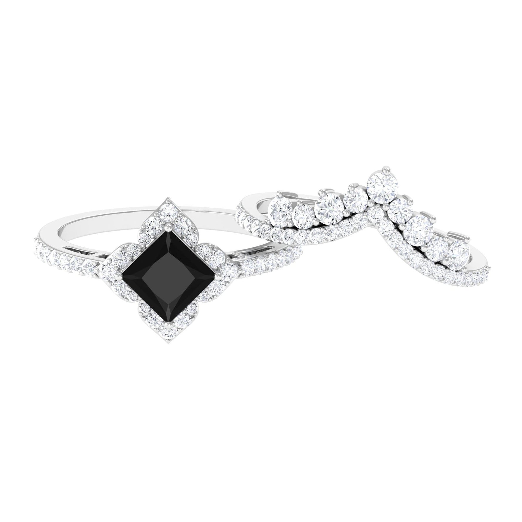 2.25 CT Black Onyx and Moissanite Statement Wedding Ring Set