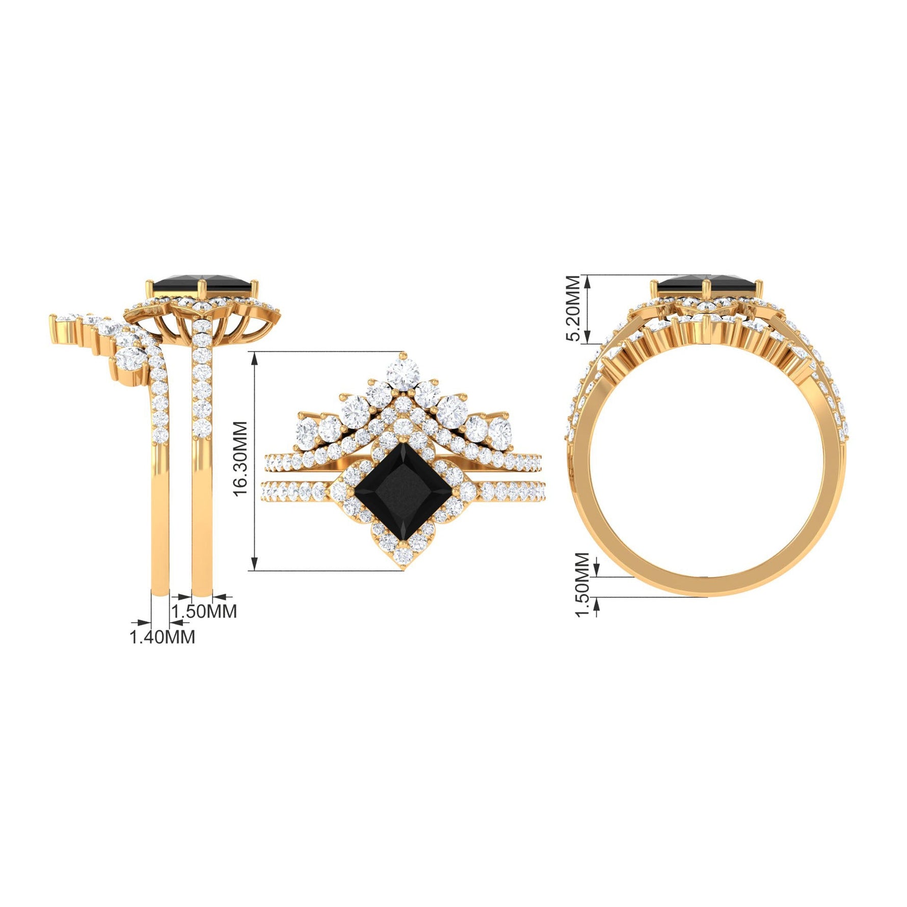 2.25 CT Black Onyx and Moissanite Statement Wedding Ring Set