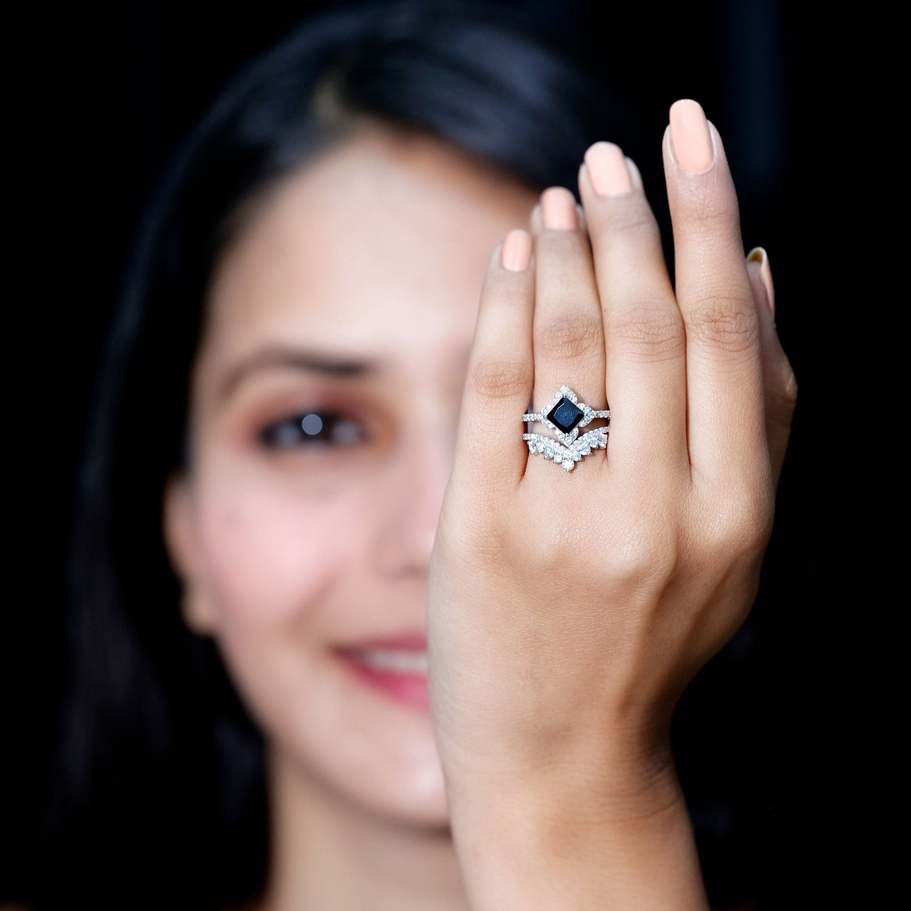 2.25 CT Black Onyx and Moissanite Statement Wedding Ring Set