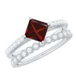 Princess Cut Garnet and Diamond Wedding Ring Set for Women