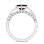 Princess Cut Garnet and Diamond Wedding Ring Set for Women