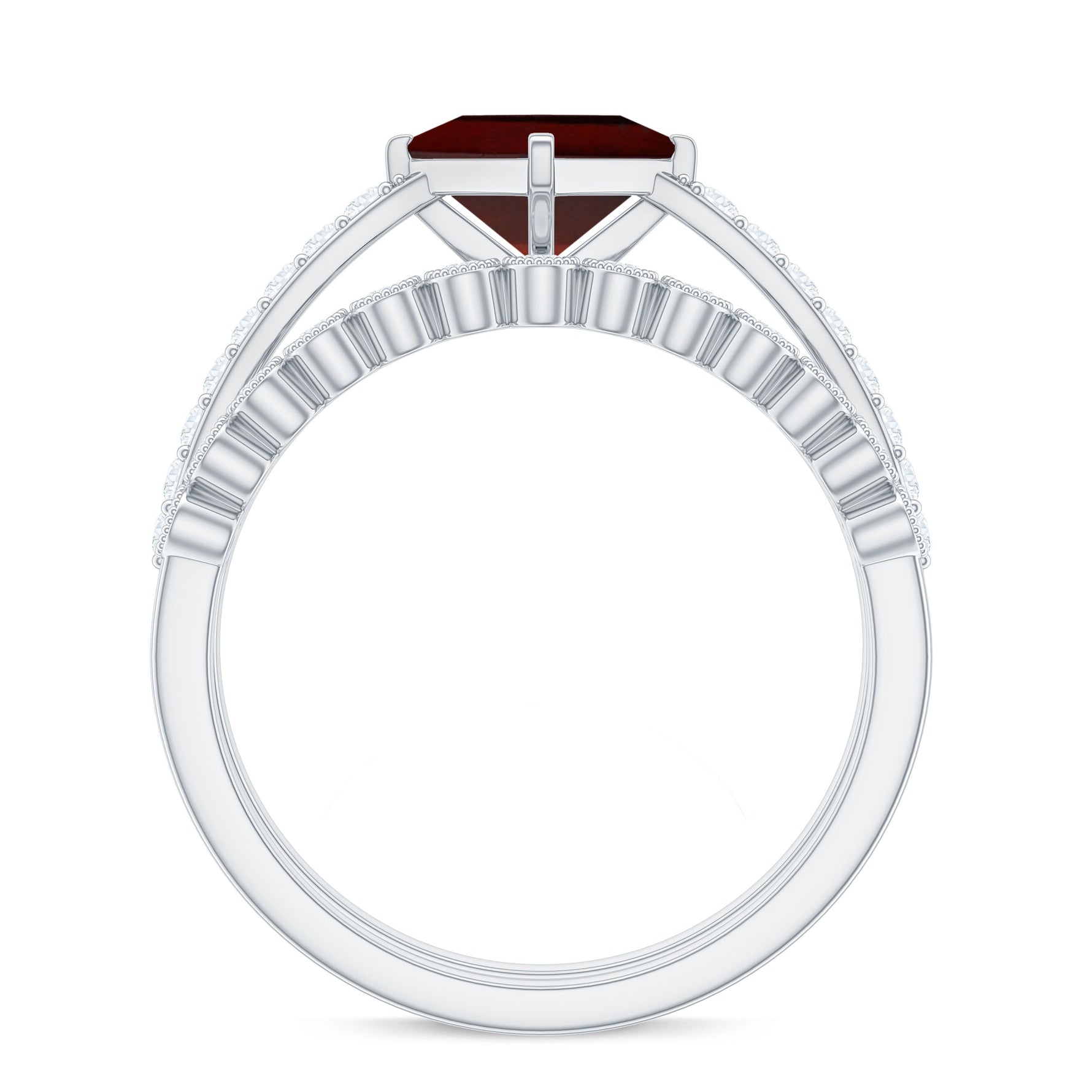 Princess Cut Garnet and Diamond Wedding Ring Set for Women