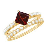 Princess Cut Garnet and Diamond Wedding Ring Set for Women