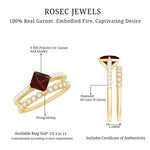 Princess Cut Garnet and Diamond Wedding Ring Set for Women