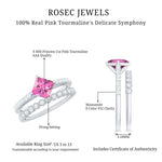 Princess Cut Pink Tourmaline Wedding Ring Set with Moissanite
