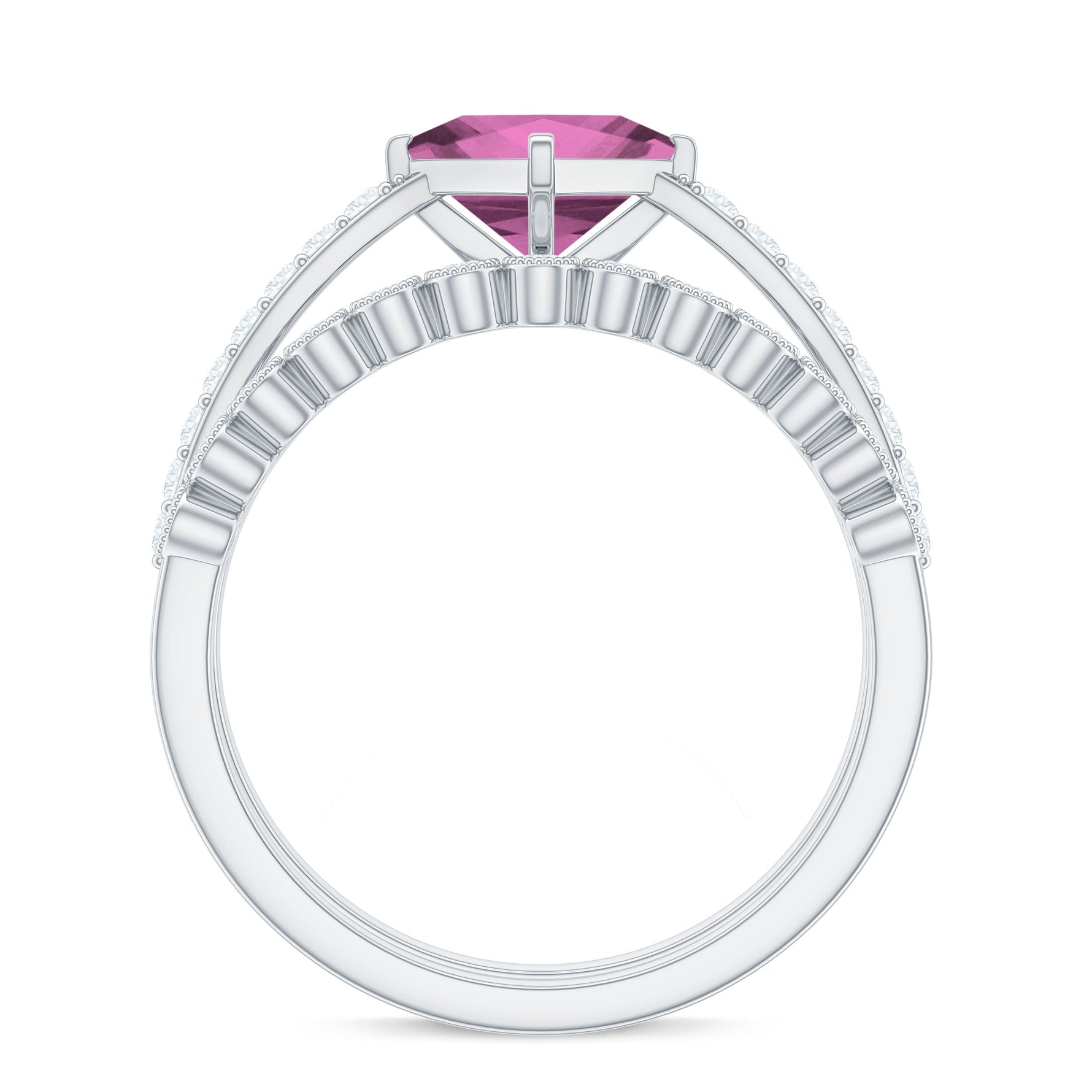 Princess Cut Pink Tourmaline Wedding Ring Set with Moissanite