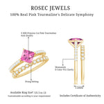 Princess Cut Pink Tourmaline Wedding Ring Set with Moissanite