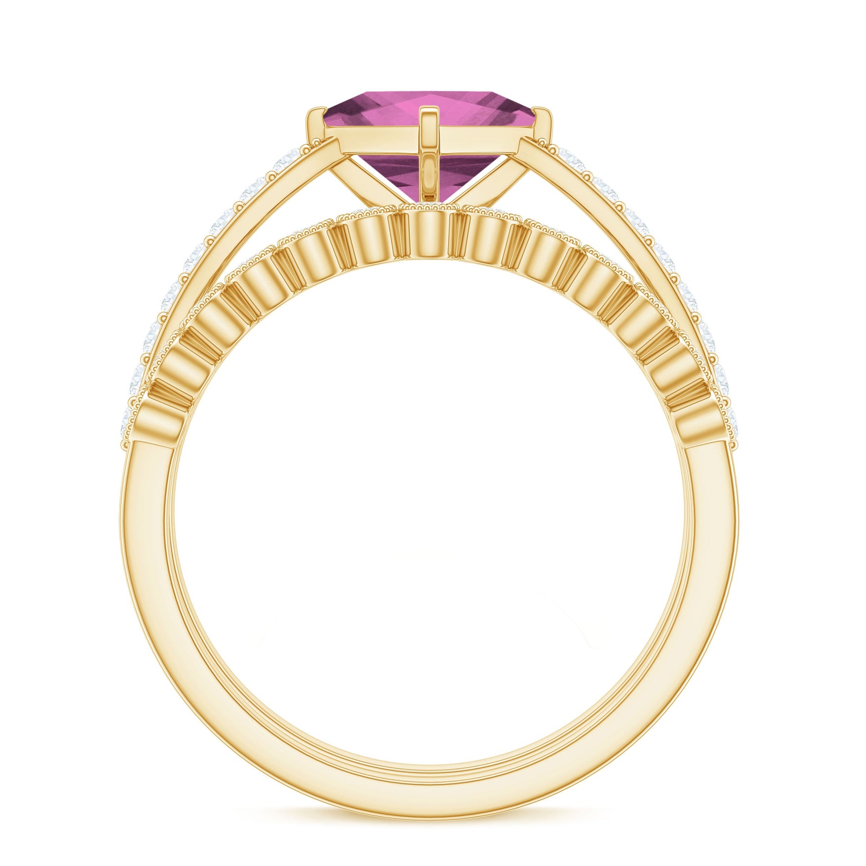 Princess Cut Pink Tourmaline Wedding Ring Set with Moissanite