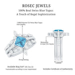 Princess Cut Swiss Blue Topaz and Moissanite Trio Wedding Ring Set