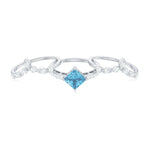 Princess Cut Swiss Blue Topaz and Moissanite Trio Wedding Ring Set