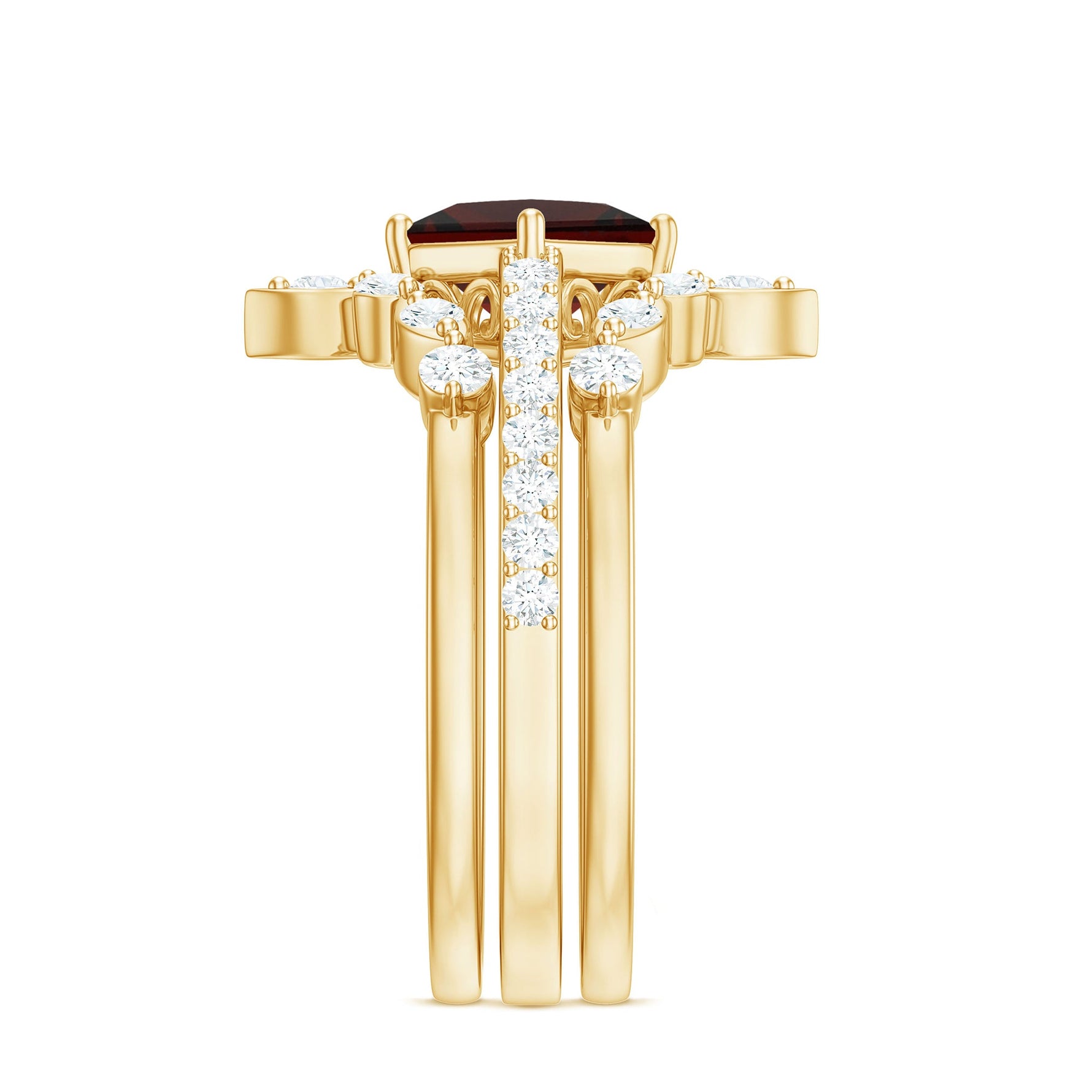 Vintage Looking Princess Cut Garnet 3 Piece Wedding Ring Set